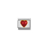 Nomination Composable Classic EDELSTEINE HERZ aus Edelstahl und 18K-Gold (11_KORALLE ROT)